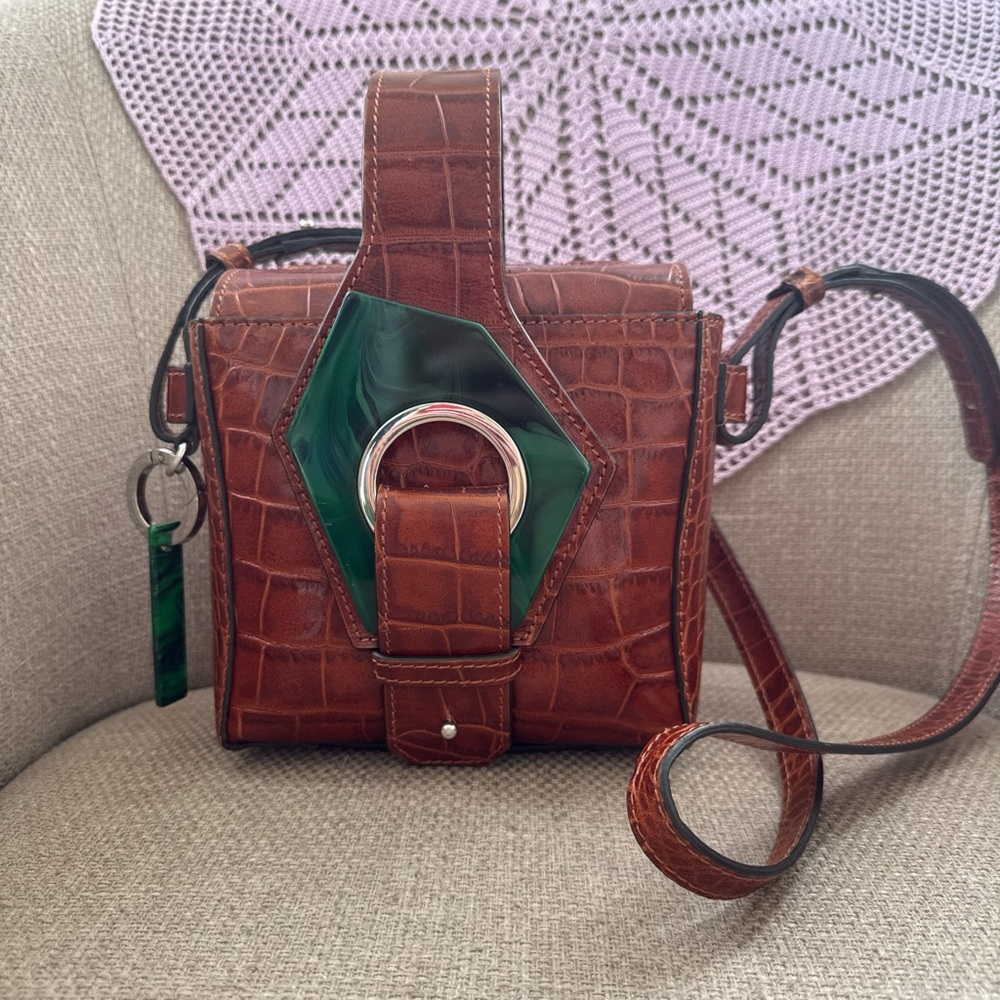 Ganni Brown and Green Crossbody Bag with Vintage Design